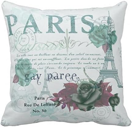 Krw Vintage Style Paris Rose And Eiffel Tower Teal Pillow Case