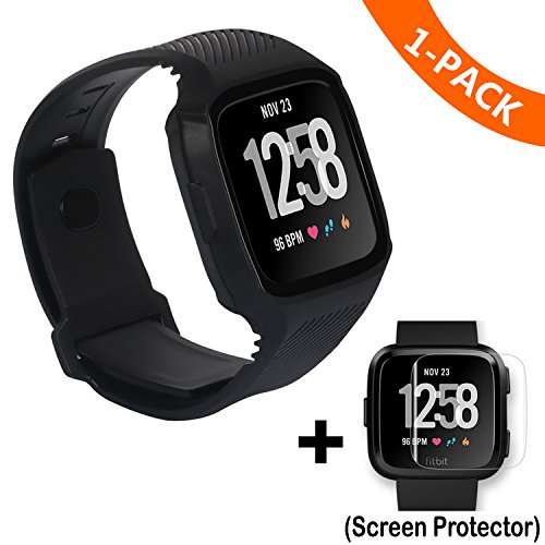 I-SMILE Band for Fitbit Versa Band Soft Silicone Sprot Strap Replacement Bracelet Wristband for Fitbit Versa Fitness Smart Watch, Convenient, Simple to use (Black&Black)