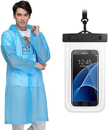 Poatable Raincoat Rain Poncho&amp;Waterproof Cellphone Case, Reusable Unisex Adult Rainwear with Hoods, Long Sleeves, Drawstring, Durable EVA