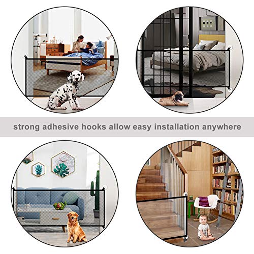 Upgraded Magic Gate for Dogs, Pet Safety Gate with Strong 3M Hooks, Mesh Dog Gate Portable Folding Safe Guard Install Anywhere-71\