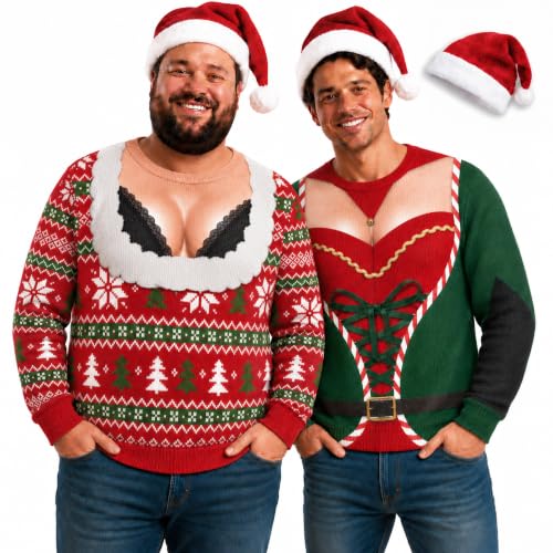 Funny Ugly Christmas Sweater, 3D Santa Hairy Chest Shirt Match Swim Trunks at Amazon