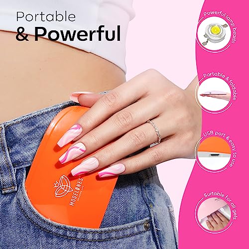 Modelones 20PCS Gel Nail Polish Kit with U V Light Starter kit-6 Colors Hot Pink Rose Red Soak Off Gel Polish Set, Portable Mini LED Lamp, Base Top Coat, All in One Manicure Kit DIY Salon Gift