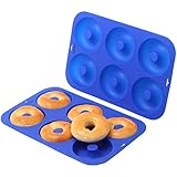 HOMKOM Silicone Donut Baking Pan/Non-Stick Donut Mold/Donuts/Bagels/Muffins & Other Delicacies - Dishwasher, Oven, Microwave, Freezer Safe - Professional Grade Doughnut Pan Mold (Blue)