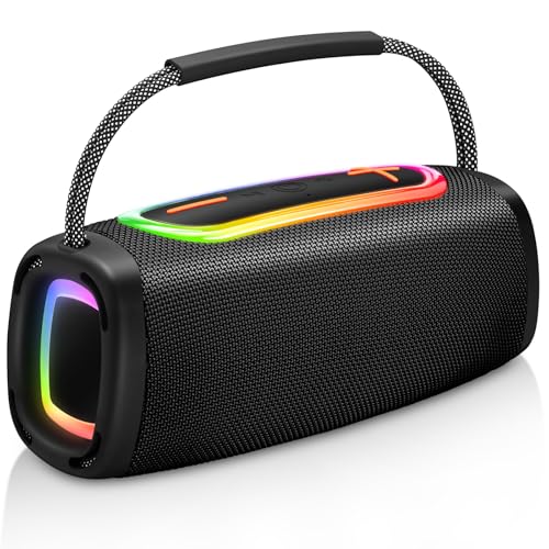 Tragbarer Bluetooth Lautsprecher, 36 Std Spielzeit, 6000mAh Akku, Bluetooth 5.4, Lauter Stereo Sound, Verstärkter Bass, IP6 Spritzwasserschutz, LED Li