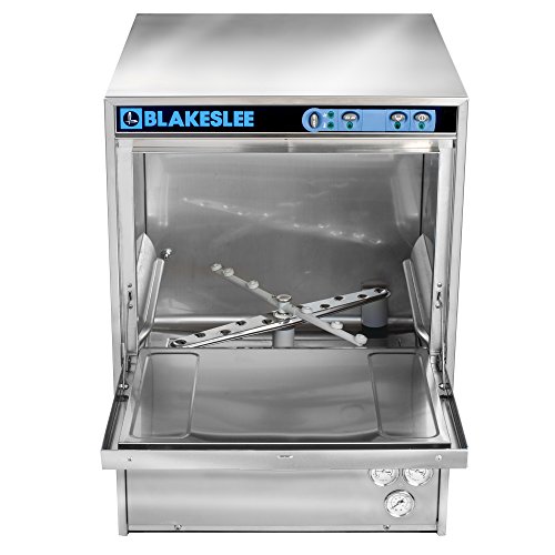 Blakeslee UC-18 Stainless Steel Commercial Restaurant Undercounter High Temperature Glass Washer and Dishwasher with Detergent Rinse-Aid Drain Pumps 185 Degree Final Rinse, 30 Racks Per Hour, Silver