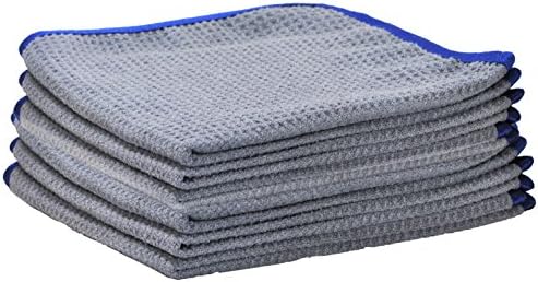 Detailer 365 Ultraplush Premium Waffle Microfiber Towels 400 GSM Thread Count for Ultra Smooth Polishing and Drying | Super Absorbent with Silk Lined Border (6 Pack, Grey/Blue 16" x 24")