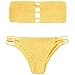 DEZZAL Women's Strapless Shirred Smocked Bandeau Two Piece Bikini Set Swimsuit (Yellow, M)