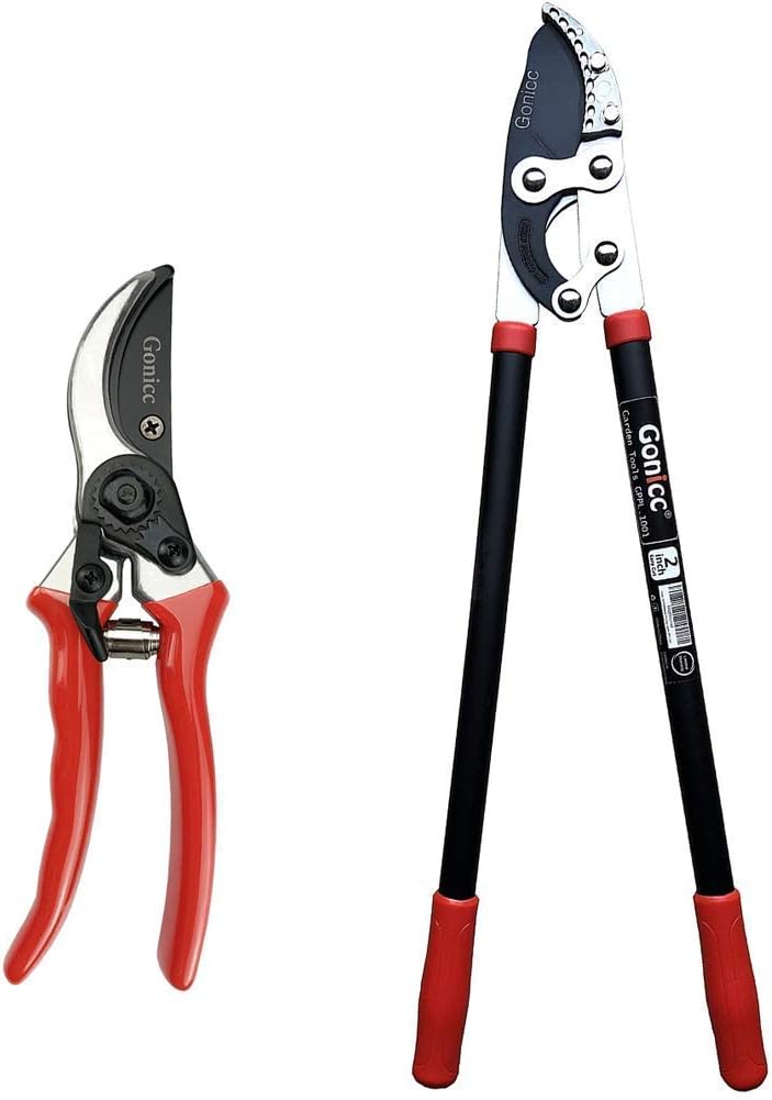 gonicc 8" Professional Sharp Bypass Pruning Shears(GPPS-1002) and 30 inch SK-5 Steel Blade Anvil Lopper. Tree Trimmers Secateurs,Hand Pruner, Garden Shears,Clippers for The Garden.
