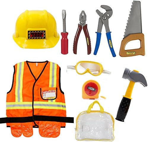 Mizzuco Kids Role Play Costume Set Construction Dress up Toy Kit with Tools for Birthday and Holiday Party
