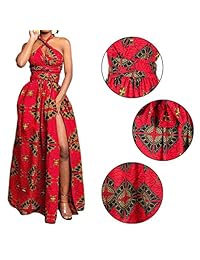 Vimoisa Mujeres Sexy Boho Vestido africano Vestido largo largo Vestido con cuello en V Vestido multiuso Vestido plisado Estampado floral