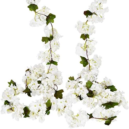 2 Packs Artificial Cherry Blossom Garland Hanging Vine Fake Flowers Silk Garland for Wedding Party Home Decor, White