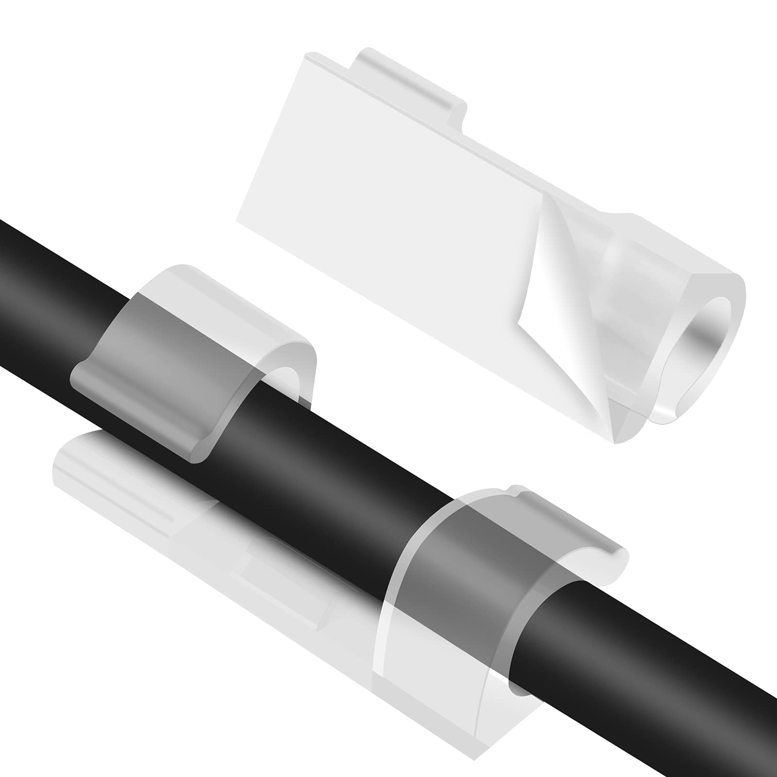 URAQT Transparent Cable Clips, 64 PCS Strong Self-Adhesive Cable Drop Wire Holder, Durable Fixed Plastic Wire Management Organizer Clamps