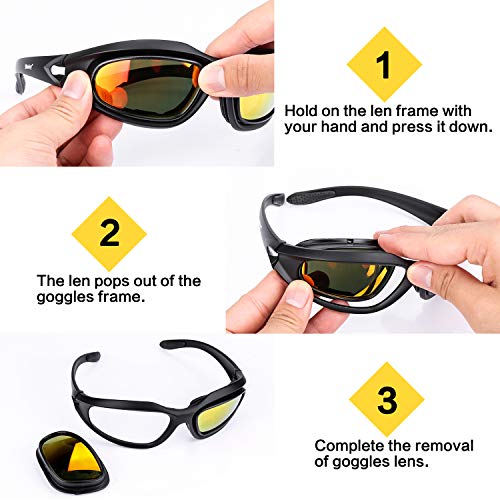 Polarized Riding Glasses Motorcycle Goggles Sunglasses Ski Goggles Snowboard Goggles Padded Black Frame with 4 Lens Kit for Outdoor Activity Sport - Thumbnail 5