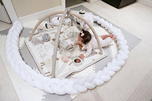 LOAOL Baby Crib Bumper Knotted Braided Plush Nursery Cradle Decor Newborn Gift Pillow Cushion Junior Bed Sleep Bumper (4 Meters, White) - Thumbnail 2