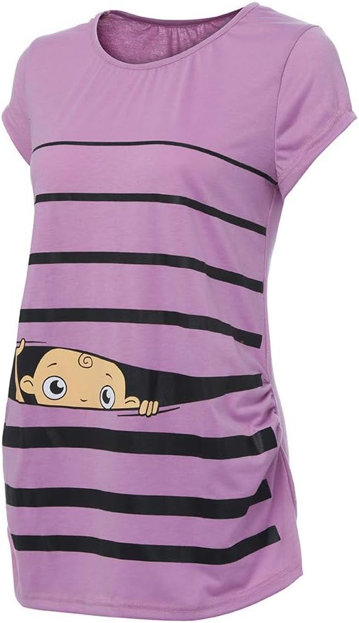 Maternity Short Sleeve Shirts Cute Baby Print Tunic Tops Clothes Casual Pregnant Blouse