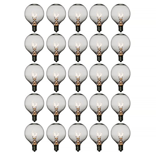 Fantado Clear 7-Watt G50 Globe Light Bulbs, E12 Candelabra Base (25 Pack) by PaperLanternStore