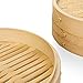 Flexzion Bamboo Steamer Basket Set (8 Inch) with 50x Steamer Liners and 2 Pairs of Chopsticks, Chinese Steamer for Cooking Food