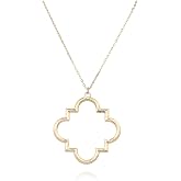 POMINA Gold Fashion Long Chain Necklace Quatrefoil Necklace Two-Tone Clover Pendant Necklace Geometric Pendant Sweater Long Necklace for Women (Worn Gold)