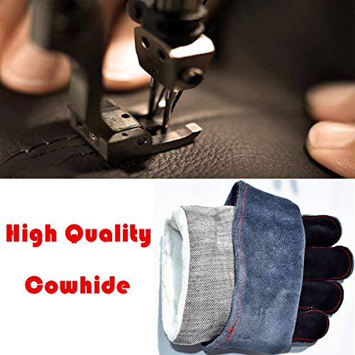 Work Gloves Leather Protection Gardening Glove (1 Pair) 16 inch Kevlar Cowhide Reinforced Padding Finger Heat Fire Resistant Oven Welding Animal Handling Bite Proof Dog Cat Scratch（Black-Grey）