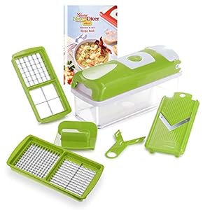 Genius Nicer Dicer Smart Fruit- en groentesnijder, 6-delig, maakt blokjes, schaaft en snijdt, inclusief receptenboekje…