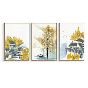 Framed Canvas Wall Art for Living Room, Bedroom Village Original Life Canvas Prints for Home Decoration Ready to Hanging - 16"x24"x3 Panels