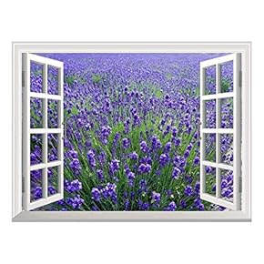 Removable Wall Sticker/Wall Mural - Lavender Field | Creative Window View Wall Decor -24"x32"