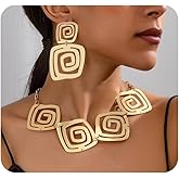 Navirix Chunky Large Spiral Statement Necklace Earrings Set for Women Exaggerated Swirl Choker Necklace Spiral Earrings Fashionable Vacation Jewelry Set