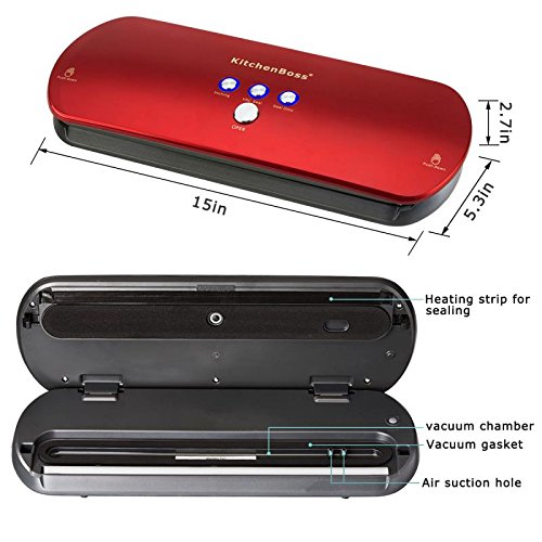 Vacuum Sealer Machine KitchenBoss for Dry & Moist Foods Preservation Automatic Vacuum Sealing System, Intelligent LED Indicator Lights, Manual Inching Function with 20 vacuum bags(Color: Red) - Thumbnail 2