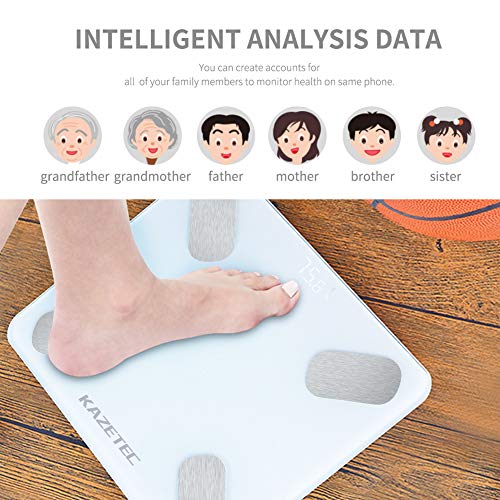 KAZETEC Smart Bathroom Scales Digital Weight and Body Fat Scale, Bluetooth BMI Body Weight Scale, Body Analyzer with iOS and Android APP to Monitor 18 Health Measurements, Muscle, Bone Mass, Moisture