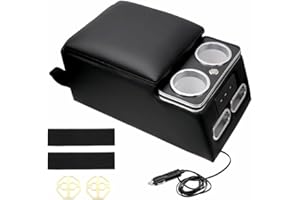 RASNAUTO Universal Rear Bench Seat Consoles, Center Console Organizer with LED light, USB port, Cup Holder,Phone storage, Lar