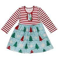 So Sydney Girls Toddler Fall Winter Christmas Boutique Holiday Dress Long Sleeves (L (5), Winter Tree Stripe)