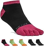 FUN TOES Women's Cotton Toe Socks Barefoot Running Socks -PACK OF 6 PAIRS- Size 9-11 -Lightweight- (Black/Coral)