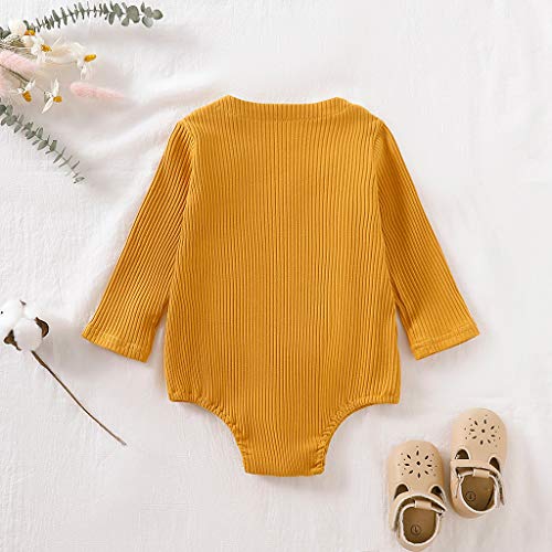Tomppy Newborn Baby Boys Girls Long Sleeve Romper Solid Kimono Robe Bodysuit Pajamas Infant Unisex Clothes Yellow - Thumbnail 2