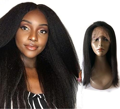 Enoya Hair Italian Yaki Silk Top 360 Lace Frontal Wig Pre Plucked Brazilian Remy Lace Human Hair Wigs for Black Women 180 Density (18" silk top)