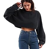 Amazhiyu Womens Washed High Cropped Sweatshirt Pullover Crew Neck Fall Crop Top