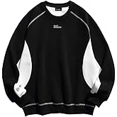 Fullneat Men's Teen Oversized Color Block Crewneck Sweatshirt Y2k Letter Graphic Long Sleeve Casual Pullover Shirt
