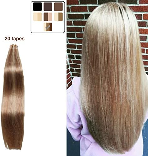 Tape in Hair Extensions Remy Human Hair Double Side Skin Weft with 20 Pcs, 2oz per piece, 16 inch-Ash Blonde Mix Dark Toffee Blonde