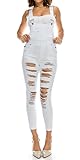 TwiinSisters Womens Distressed Stretch Twill Overalls