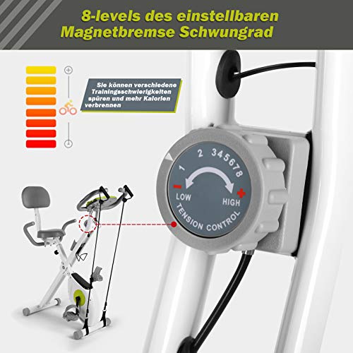 FitnessClub-X-Bike-Klappbar-Indoor-Heimtrainer-Fahrrad-Hoehenverstellbar-8-magnetische-Widerstandseinstellungen-mit-Rueckenlehne-Handpulsmessung-und-LCD-Monitor-inkl-Spannungsseil