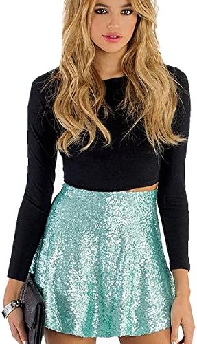 Nightycatty Women's Sequins Skirt Versatile Flare Causual Mini Skater Skirt