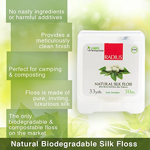 RADIUS - Natural Biodegradable Silk Floss, Soft and Smooth for Total Tooth and Gum Protection (33 yd, Pack of 3)