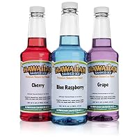 Hawaiian Shaved Ice 3 Flavor Pack of Shaved Ice Syrup | Kit Features Top Snow Cone Syrup Flavors -Cherry, Grape & Blue Raspberry (16oz. Each)