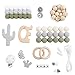 HAO JIE Baby Silicone Beads Wooden Teething Toys Toddler Teether Food Grade Elephant Pendant Wooden Rings DIY Necklace Teething Kit Boy Gifts