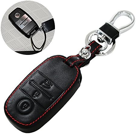 JustMos for KIA K2 RIO K5 Optima Sportage Leather Key Case Fob Cover Holder (Smart Black)