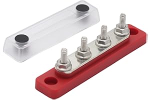 Gloaso 100A 12V Bus Bar 3/16" Power Distribution Block 4 Studs Junction Block Automotive Marine Solar Battery Busbar Terminal Block 12 Volt with Cover, Max 48V 100 Amp - Positive, Red