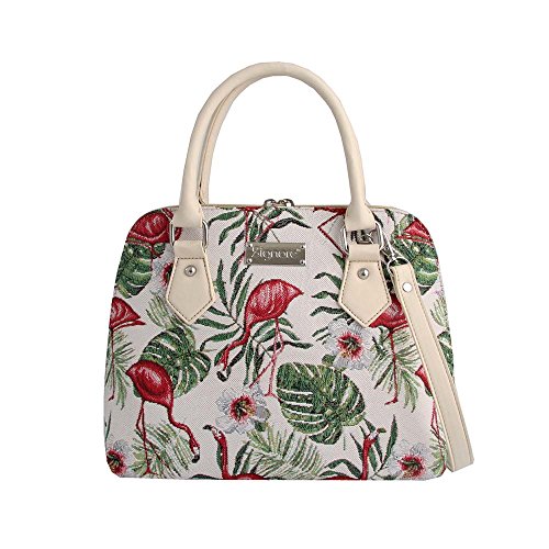 Flamingo Ladies Fashion Canvas Tapestry Top Handle Handbag with Detachable Strap to Convert to Shoulder Bag by Signare (CONV-FLAM)