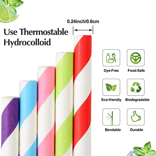 Papier-Trinkhalme, biologisch abbaubar, flexibel, gestreift, für Säfte, Shakes, Smoothies, Einweg-Strohhalme für… – Bild 3