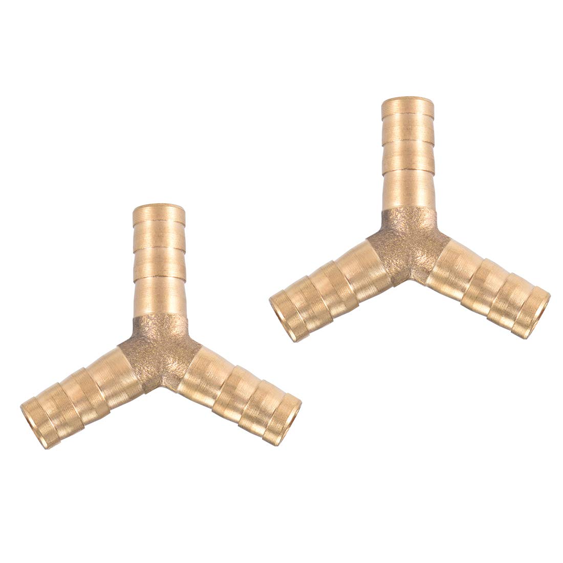sourcing map 8mm or 5/16" ID Brass Barb Splicer Fitting,Y-Shaped 3 Ways,Barb Hose Fitting Air Gas Water Fuel,Barbed Tee Connector,2pcs