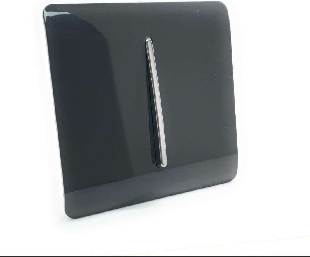 Trendi 1 Gang 2 Way 240V Screwless Raised Front Plate Plastic Artistic Modern Glossy 10 Amp Chrome Rocker Single Electrical Wall Light Switch Charcoal Grey - Image 3