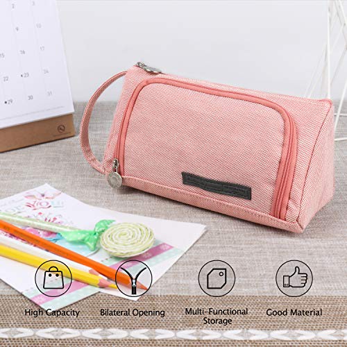 Mokani Pencil Case, Big Capacity Pencil Pen Pouch with Handle, Stationery Bag Supplies Box for Student Office College Middle School High School, Pink